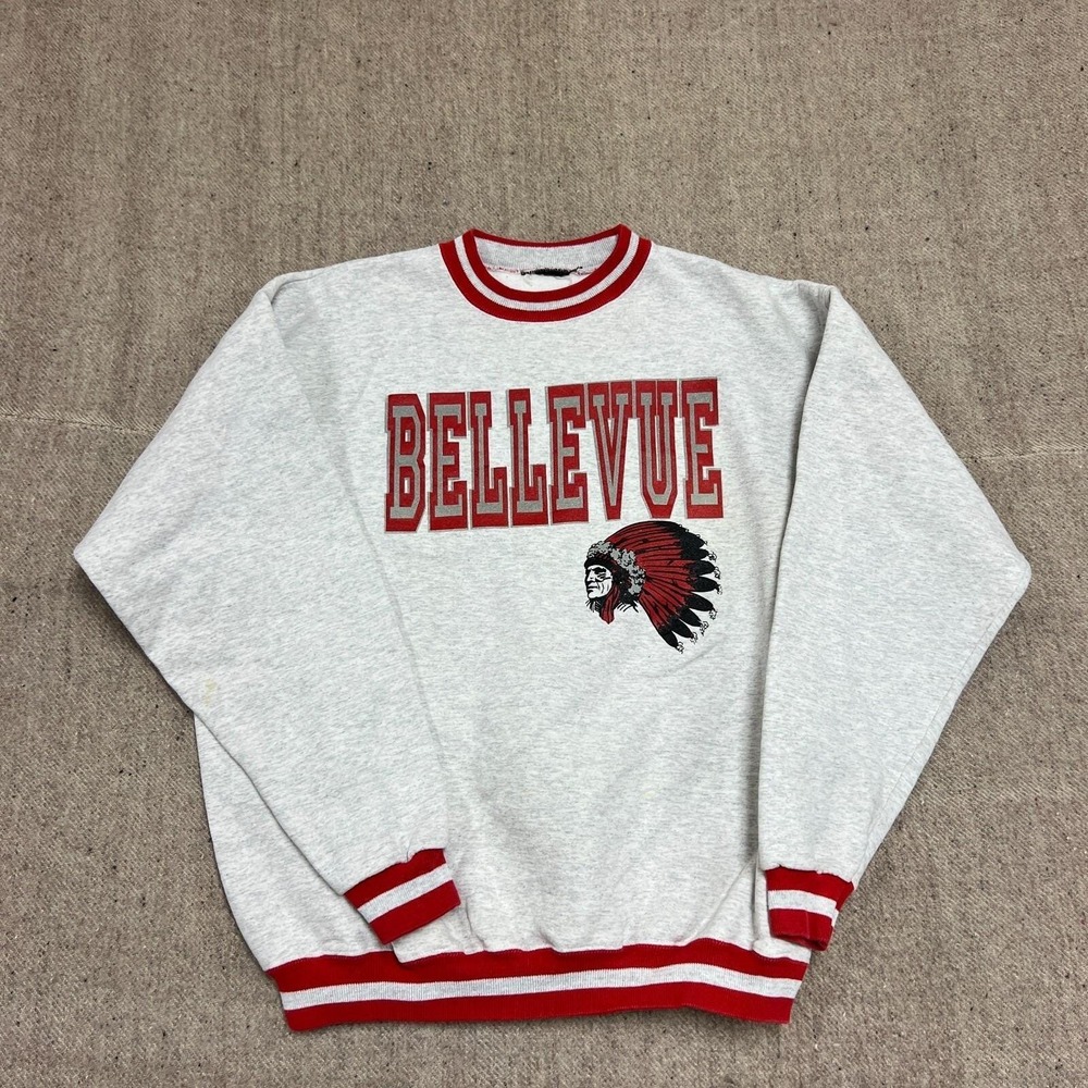 Vintage Bellevue Sweatshirt Mens Large Gray 1990s Indian Head
